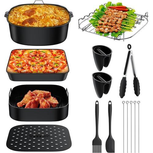 9 pcs XXL Accessoires Friteuse à Air Carré avec Moule 21cm, Accessoires Friteuse à Air Chaud pour XXL 4.2-5.8L COSORI, Philips, Tefal, Ninja, Tower et Autres Friteuses à Air XL 4.5-6.8L