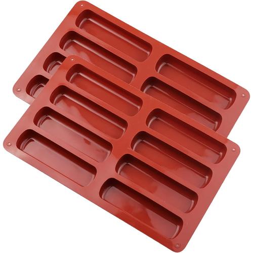 Lot De 2 Moules En Silicone Pour Barres De Céréales - 8 Cavités - Antiadhésif - Pour Chocolat, Pain, Muffin, Brownie, Gateau Au Fromage (Rouge Sang De B¿Uf) (Rouge Sang De B¿Uf)