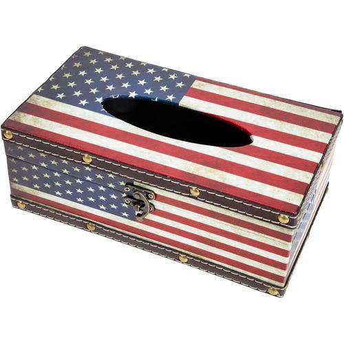 Rouge Rouge Rouge Boîte à Mouchoirs Rétro Tissu Rectangulaire Conteneur De Voyage Porte-Serviette Patriotique Porte-Mouchoir Vintage Drapeau Américain Décor Rétro Bureau Ancien en Bois états-Unis