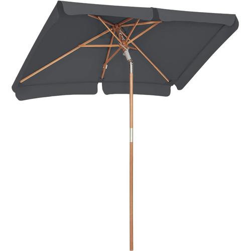 Gris Parasol 2 X 1.25 M, Ombrelle Rectangulaire, Protection Solaire, Anti-Uv, Mat Et Baleines En Bois, Inclinable, Sans Socle, Pour Terrasse, Balcon, Jardin, Gris Gpu26gy