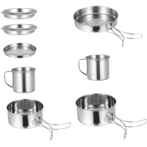 Argent 1 Jeu Pot De Camping Ustensiles De Cuisine En Métal Pièces D'équipement De Cuisine Trekking Accessoires Barbecue Extérieur Couverts De Table Poêle À Frire Kit De Pots De Camping