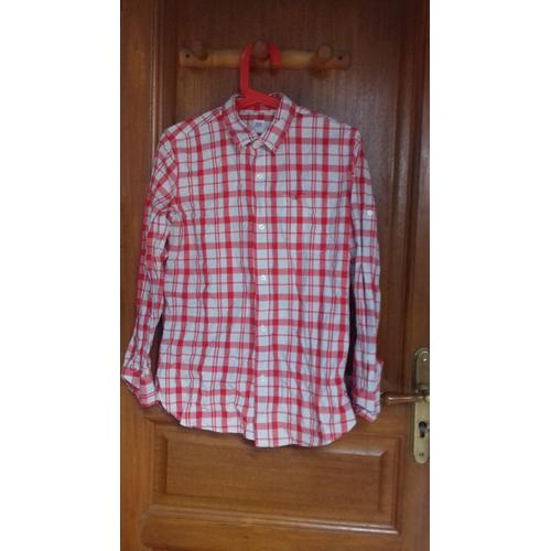 Chemise Garçon Gap 12/14 Ans Blanche Et Rouge Carreaux