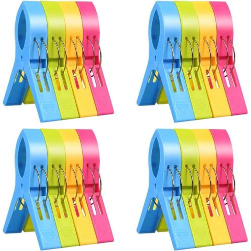 Polychrome Pinces À Linge, Pinces Serviette Plage, Clip De Brise-Vent, Durable Grosse Pince Plastique Pour Serviettes Quilt Vêtement Couettes Draps Tapis Nappe(16pcs)