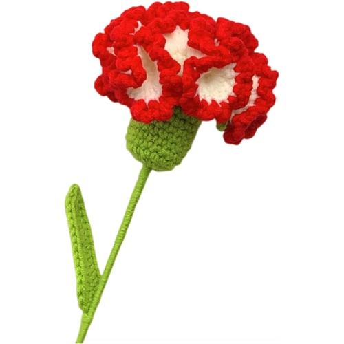 Rouge Fleurs Crochetées, 1 ¿Illet En Laine Artificielle Tricotée Pour Cadeau De Mariage, Bouquet D'anniversaire, Fête Des Femmes Et Fête Des Mères (Rouge)