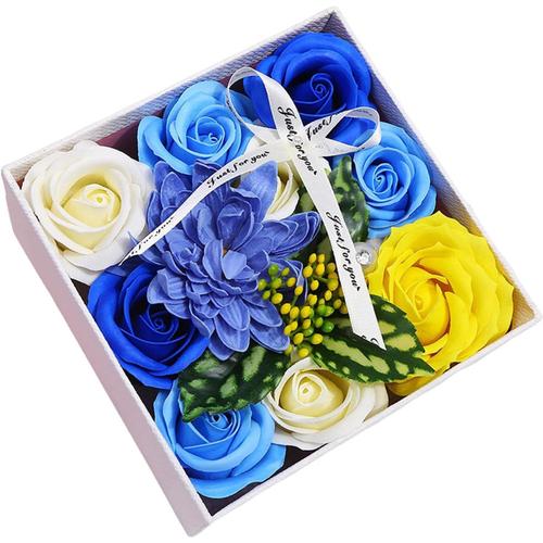 Bleu Savon De Bain Aux Fleurs Coffret Cadeau Fleur De Cadeau De Savon Parfumé Floral, Coffret Cadeau, Bouquets De Savons Décoratifs, Bleu