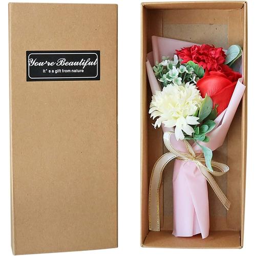 Cadeau Fete des Meres_06 Coffret Cadeau pour La Fête des Mères, Bouquets de Fleurs, Roses Rouges éternelles Préservées, Cadeaux pour Femmes, Faux Savon, Fleur Artificielle Mamie Cadeau Maman de la