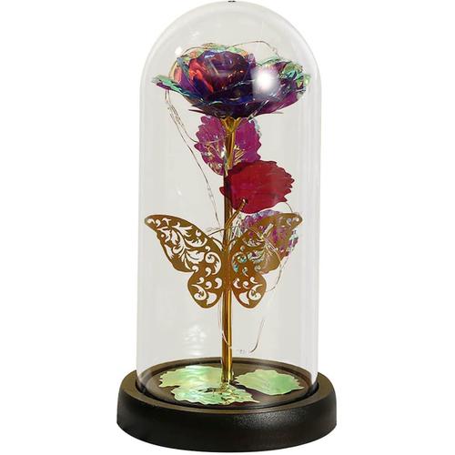 Violet Rose En Rouge Or 24 Carats Rose En Verre Avec Bande Led La Rose Éternelle Cadeaux Pour Grand Meres Fleur Romantique Élégante Cadeau Pour Femme Mere Mamie Petite Amie