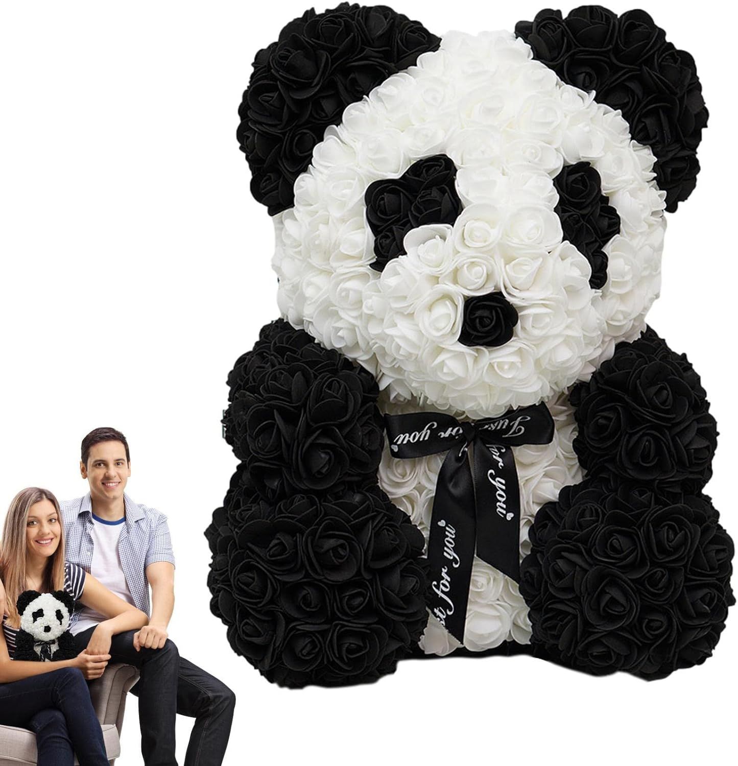 Style 1 Panda Rose - Fleurs Artificielles Rose Panda Avec Coeur/Noeud Papillon - Poupée Panda Faite À La Main Pour Les Anniversaires De La Saint-Valentin, Les Douches Nuptiales, La Fête Des Mères