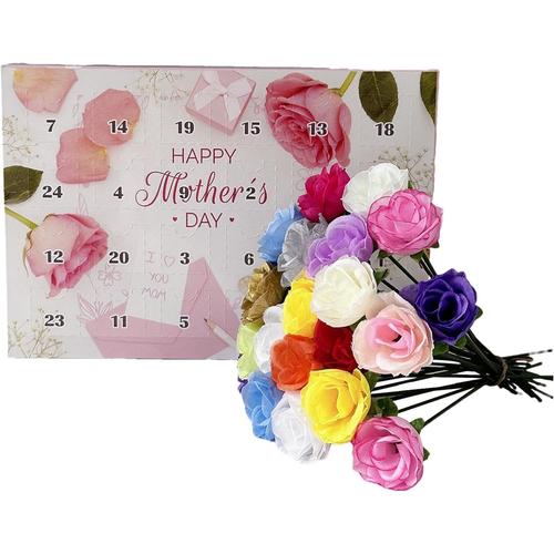 24 pièces Calendrier de l'Avent 2024, 24 roses préservées pour la fête des mères, calendrier de compte à rebours de fleurs artificielles, cadeau pour maman