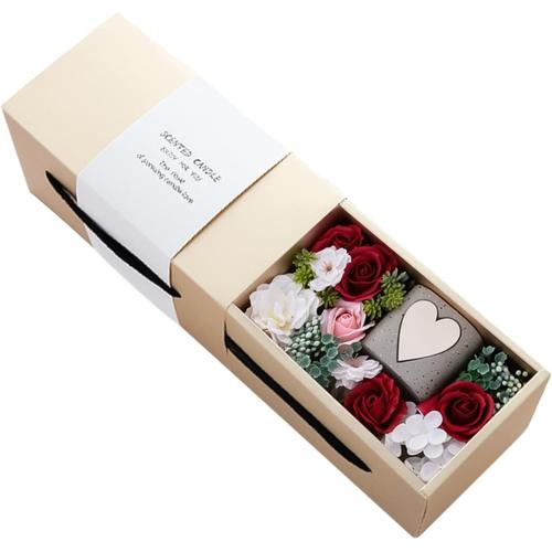 Rouge Forever Flower Coffret cadeau | Bouquet de fleurs artificielles romantiques préservées | Roses artificielles parfumées créatives pour le bain pour femme