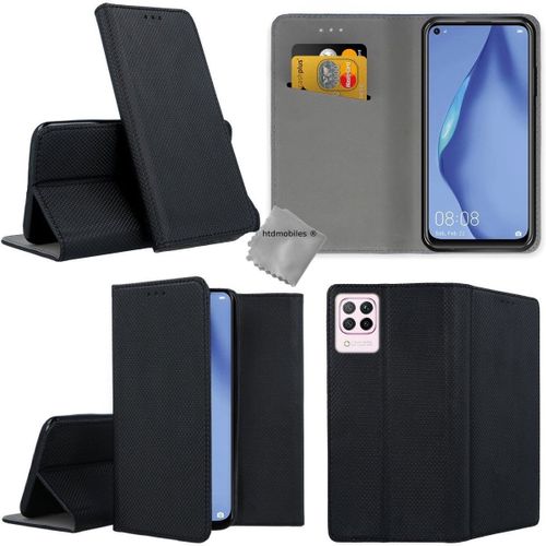 Housse Etui Coque Pochette Portefeuille Pour Huawei P40 Lite + Verre Trempe - Noir Magnet