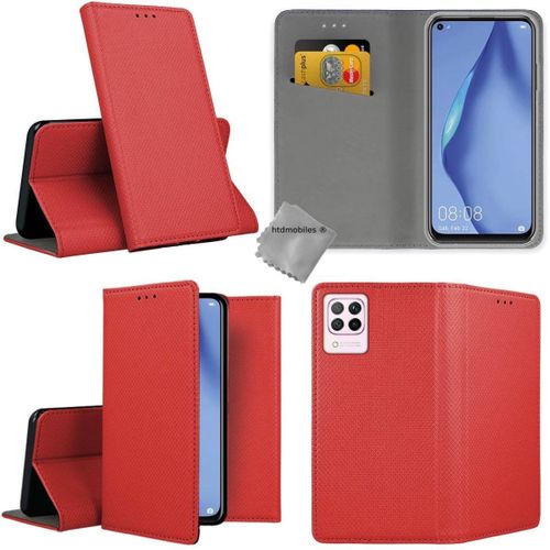 Housse Etui Coque Pochette Portefeuille Pour Huawei P40 Lite + Verre Trempe - Rouge Magnet