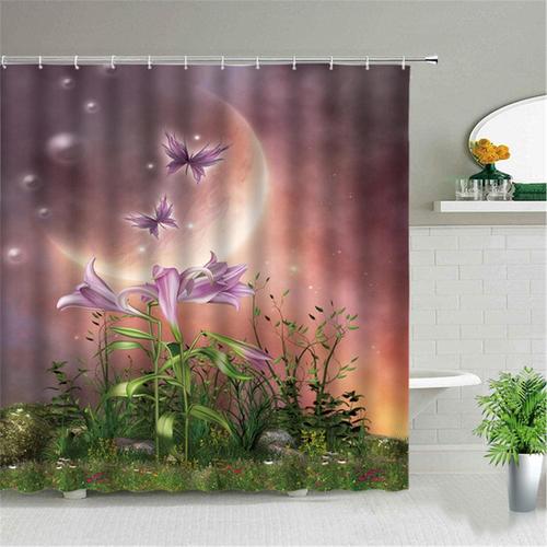 Conte De Fées Rêve Forêt Rideau De Douche Livre Magique Arbre Fleur Champignon Paysage Salle De Bain Écran Baignoire Décor Rideaux Suspendus 180x180cm