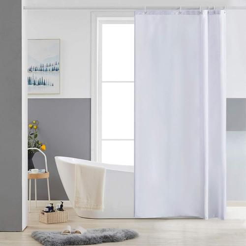 Blanc Rideau de Douche,Blanc,Anti Moisissure,Petit,Tissu Polyester,Imperméable,Rideaux Baignoire Lavable en Machine,85 x 180cm,6 Crochets