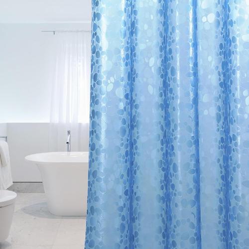 Galet Bleu Rideau De Douche Anti-Moisissure 180 X 180 Cm Eva Imperméable Avec 12 Anneaux Et Poids Inférieur Magnétique, Rideau De Bain Bleu 0,2 Mm, Motif Pierres 3d, Pour Baignoire