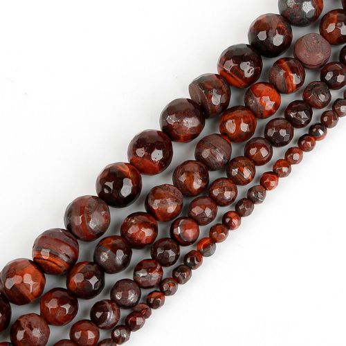 Perles En Pierre Naturelle, 4 6 8 10mm, Lave Rouge, ?il De Tigre, En Vrac, À Facettes Amples Pour La Fabrication De Bijoux De Bracelet