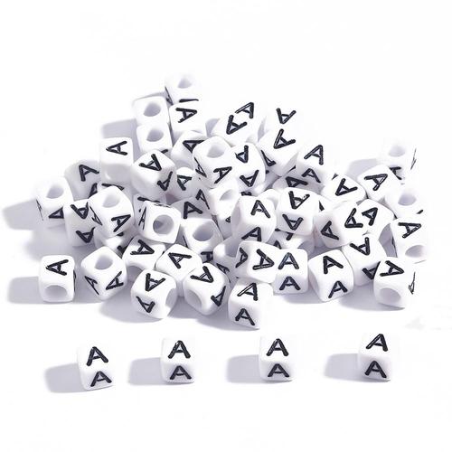 Lot De 100 Perles En Forme De Cube Avec Lettres Acryliques, 6x6mm, Alphabet Simple, Bracelet Carré Blanc, Accessoires Pour La Fabrication De Bijoux, Diy