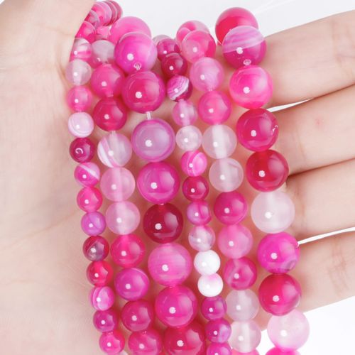 Perles D'agate À Rayures Rouges Et Roses Naturelles, 6/8/10mm, Pour La Fabrication De Bijoux, Collier, Boucle D'oreille, Bricolage