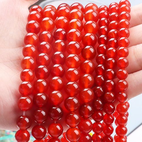 Perles Rondes En Pierre Naturelle, Perles Lisses Et Amples, Utilisées Pour La Fabrication De Bracelets, De Bijoux, En Agate Rouge