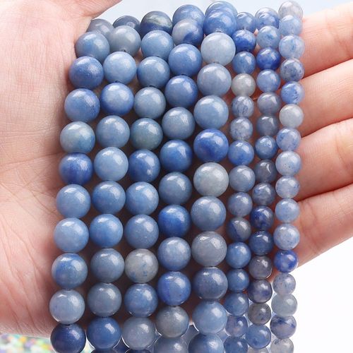 Perles Rondes En Pierre Naturelle, Lisses Et Amples, Pour Bricolage, Fabrication De Bijoux, Bracelet, Pierre D'aventurine Bleue Naturelle