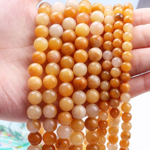 Perles En Pierre Naturelle, Rondes, Lisses, Amples, Pour Bricolage, Fabrication De Bijoux, Bracelet, Collier, Jade Jaune Naturel