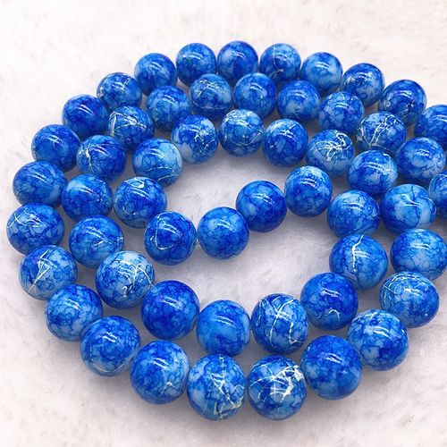 Perles Rondes En Verre Bleu, 4/6/8/10mm, Pour La Fabrication De Bijoux, Collier #11, Vente En Gros