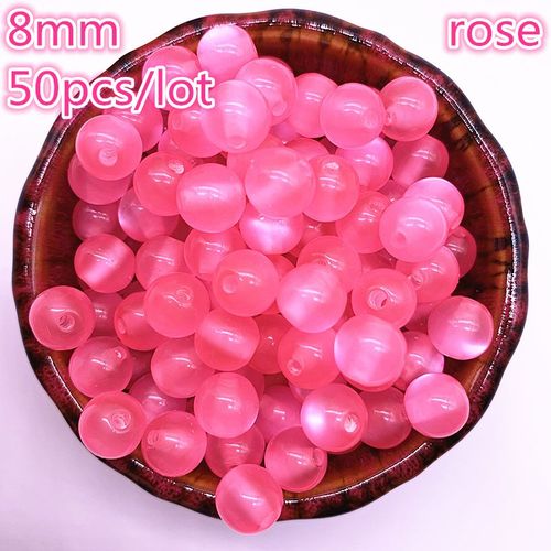 Perles D'imitation Opale Naturelle 8mm, 50 Pièces/Lot, Perles Rondes En Résine Rose Pour La Fabrication De Bijoux, Bracelet Diy