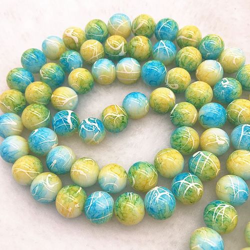 Perles Rondes En Verre Bleu Clair Et Jaune, 4/6/8/10mm, Pour La Fabrication De Bijoux, Diy, Bracelet, Collier, #13, Vente En Gros