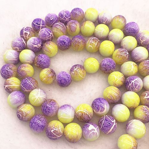 Perles Rondes En Verre, Violet Clair Et Jaune, 4/6/8/10mm, Pour La Fabrication De Bijoux, Collier, Vente En Gros