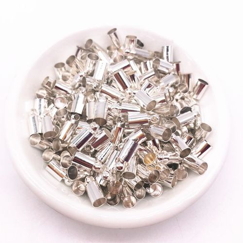 Lot De 100 Fermoirs À Bout Rond En Cuir Argenté, 4x9mm, Pour Confectionner Des Bijoux, Accessoires, Connecteur De Collier