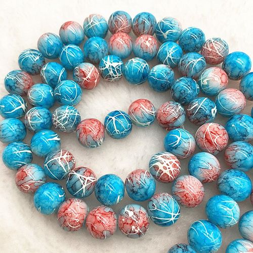 Perles En Verre, 4/6/8/10mm, Bleu Et Rose Clair, Perles Rondes Amples, Motif Pour La Fabrication De Bijoux Et De Colliers Bracelet À Bricoler Soi Même #06