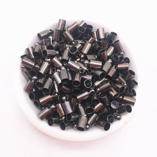 Cordon Rond En Cuir, Noir Pistolet, 4x9mm, Fermoir À Capuchon Pour Choisir Les Accessoires De Bijoux, Ensemble D'accessoires De Collier, 100 Pièces