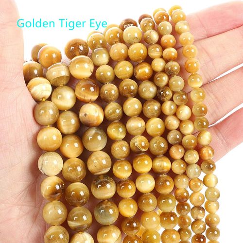 Perles En Pierre Naturelle Aaa De 6/8/10mm, Pierres Précieuses En Cristal D'oeil De Tigre Doré Pour La Fabrication De Bijoux