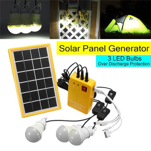Panneau solaire 5V avec 3 ampoules LED, système de générateur solaire, chargeur USB, protection contre les décharges excessives pour éclairage de Camping intérieur/extérieur