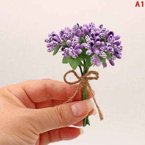 Bouquet de fleurs artificielles violettes lavande, fait à la main, fausses fleurs de lys Calla pour décoration de maison de poupée, 10 Styles