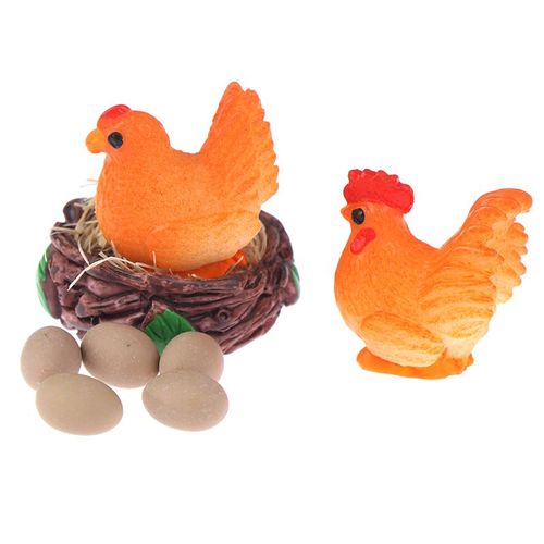 1: 12 Coq Poule Nid D'oeuf Ensemble Poupée Maison Poulet Miniature Mini Maison De Poupée Décor Enfants Cadeau Semblant Jouer Jouet