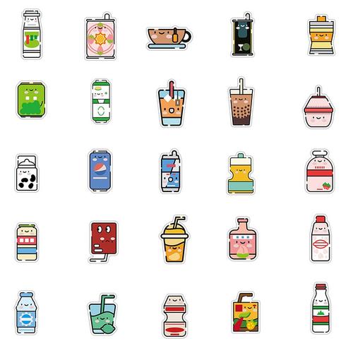 Autocollants boisson aromatisée dessin animé, 50 pièces, Kawaii, en PVC, étiquette de boisson, pour fille, papeterie pour ordinateur portable, DIY bricolage
