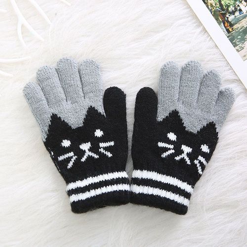 Gants Chauds D'Hiver Pour Bébés, Mitaines Extensibles À Imprimé De Chat Mignon Pour Enfants, Garçons Et Filles, En Tricot Doux, En Patchwork Complet