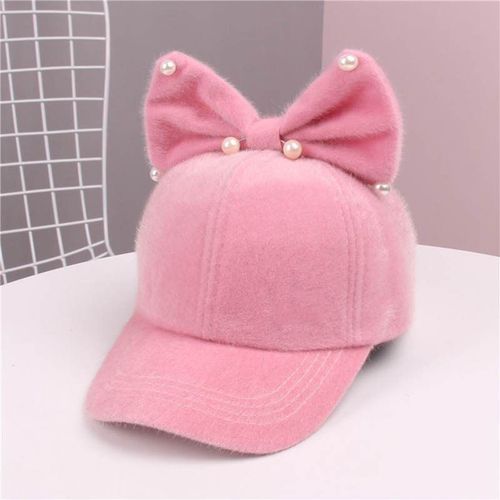 Casquette De Baseball En Velours Pour Filles, Chapeau De Soleil Ajustable, Avec Gros N?ud, Perle, Oreilles De Lapin, Pour Bébé, Hiver Et Printemps
