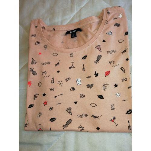 Tee Shirt Rose Pale Imprimé Devant Taille 14 Ans Kiabi