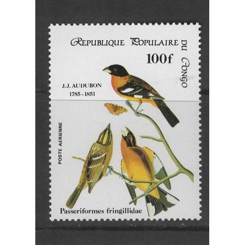 République Populaire Du Congo, Timbre-Poste Aérienne Y & T N° 332, 1985 - Bicentenaire De La Naissance De Jean-Jacques Audubon, Passereaux