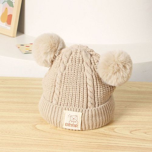 Chapeau Tricoté À Double Pompon Pour Bébé, Bonnet Chaud Et Plus Épais Pour Enfant, Garçon Et Fille, Mignon Ours, Crochet Torsadé