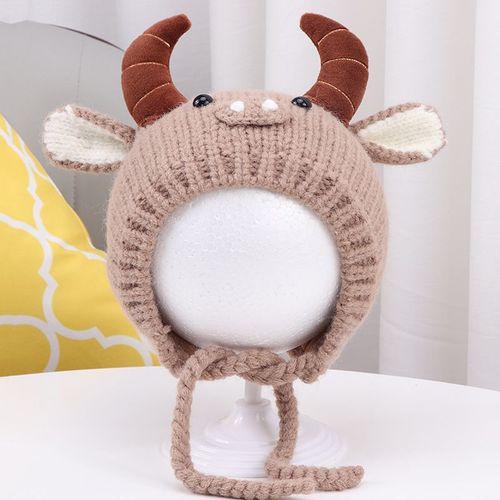 Chapeau D'Hiver Tricoté En Forme De Vache Pour Bébé, Bonnet Pour Nouveau-Né, Garçon Et Fille, Doux Au Crochet, Protection Des Oreilles, Pour Enfant