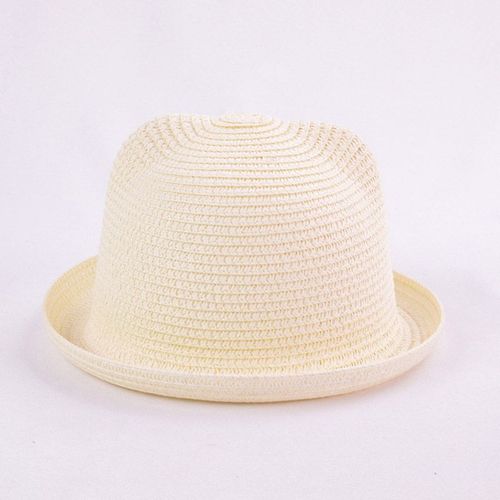 Chapeau De Paille D'Été Pour Bébé Fille Et Garçon, Couleur Unie, Joli Chapeau De Plage Avec Oreilles De Chat Pour Enfants