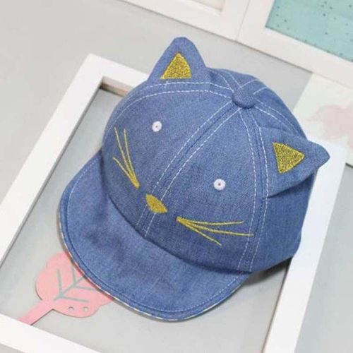 Casquette De Baseball En Denim Coton | Casquette Avec Oreilles Et Barbe De Chat De Dessin Animé, Casquette D'Été Automne Broderie Cowboy, Chapeau De Soleil Pour Enfants Garçons Et Filles