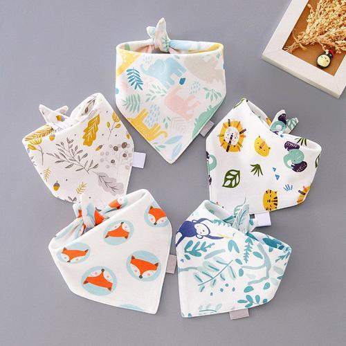 Bavoirs En Coton Doux Pour Nouveau-Né, Serviette En Forme De Triangle Pour Nourrisson, Bavette En Tissu Pour Nourrisson, Bandana, Dessin Animé, 5 Pièces/Lot