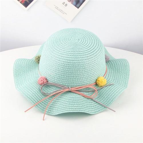 Chapeau De Paille D'Été Pour Enfants, Princesse, Filles, Plein Air, Vacances, Panama, Mignon, Avec Pompons, Chapeau De Soleil Pour Enfants