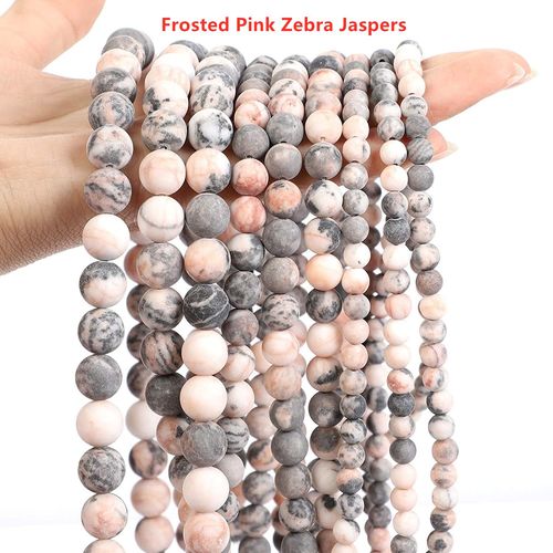 Perles En Pierre Naturelle, Brin De Gemme De Jaspe Zèbre Rose Givré, Perles Rondes Et Amples Pour La Fabrication De Bijoux, Bricolage, 6/8/10mm