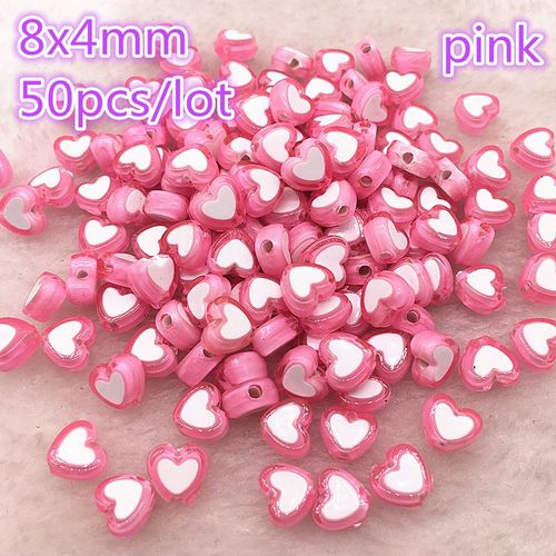 Perle Acrylique Brillante 8x4mm, Couleur Rose, C?ur D'amour, Perles D'espacement Amples Pour La Fabrication De Bijoux, Accessoires
