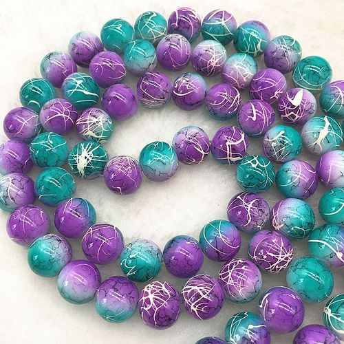 Perles Rondes En Verre Violet Et Bleu, 4/6/8/10mm, Pour La Fabrication De Bijoux, Collier #03, Vente En Gros